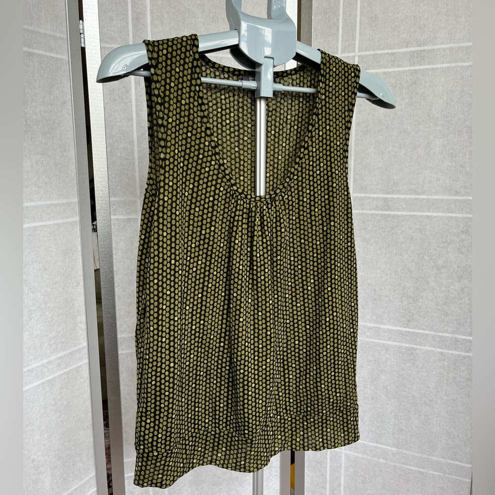 Kenneth Cole Reaction Sleeveless Black Green Micro Dot Top Size M (Fits S)